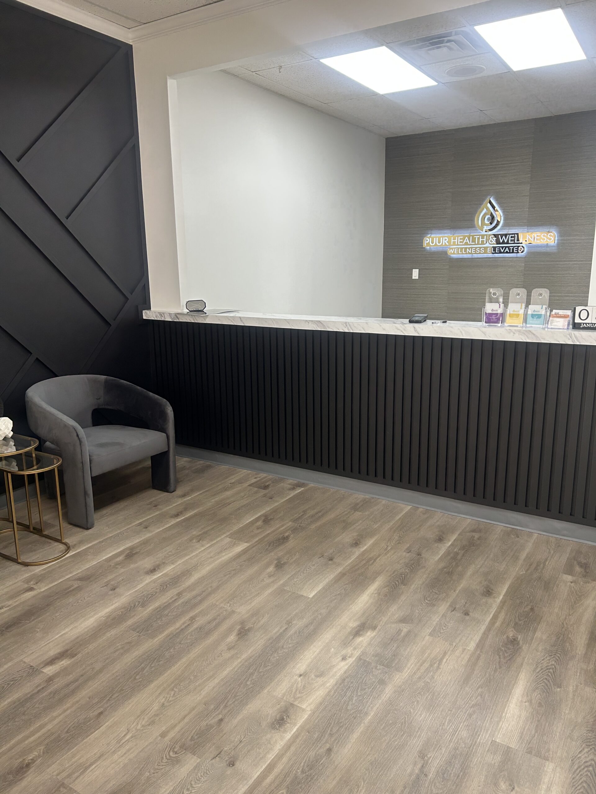 The lobby of PUUR Health and Wellness, a real wellness clinic in Houston, TX